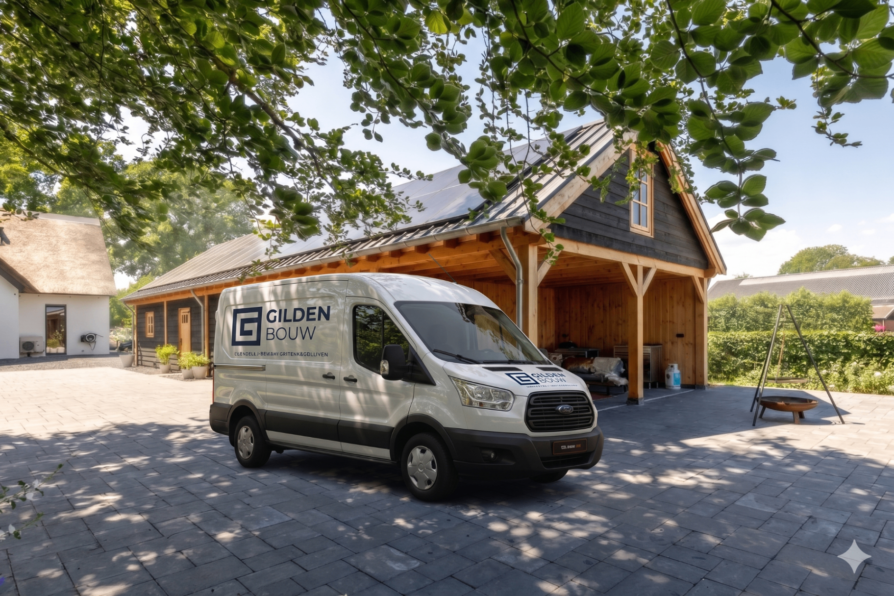 Gildenbouw bedrijfsbus voor een houten bijgebouw